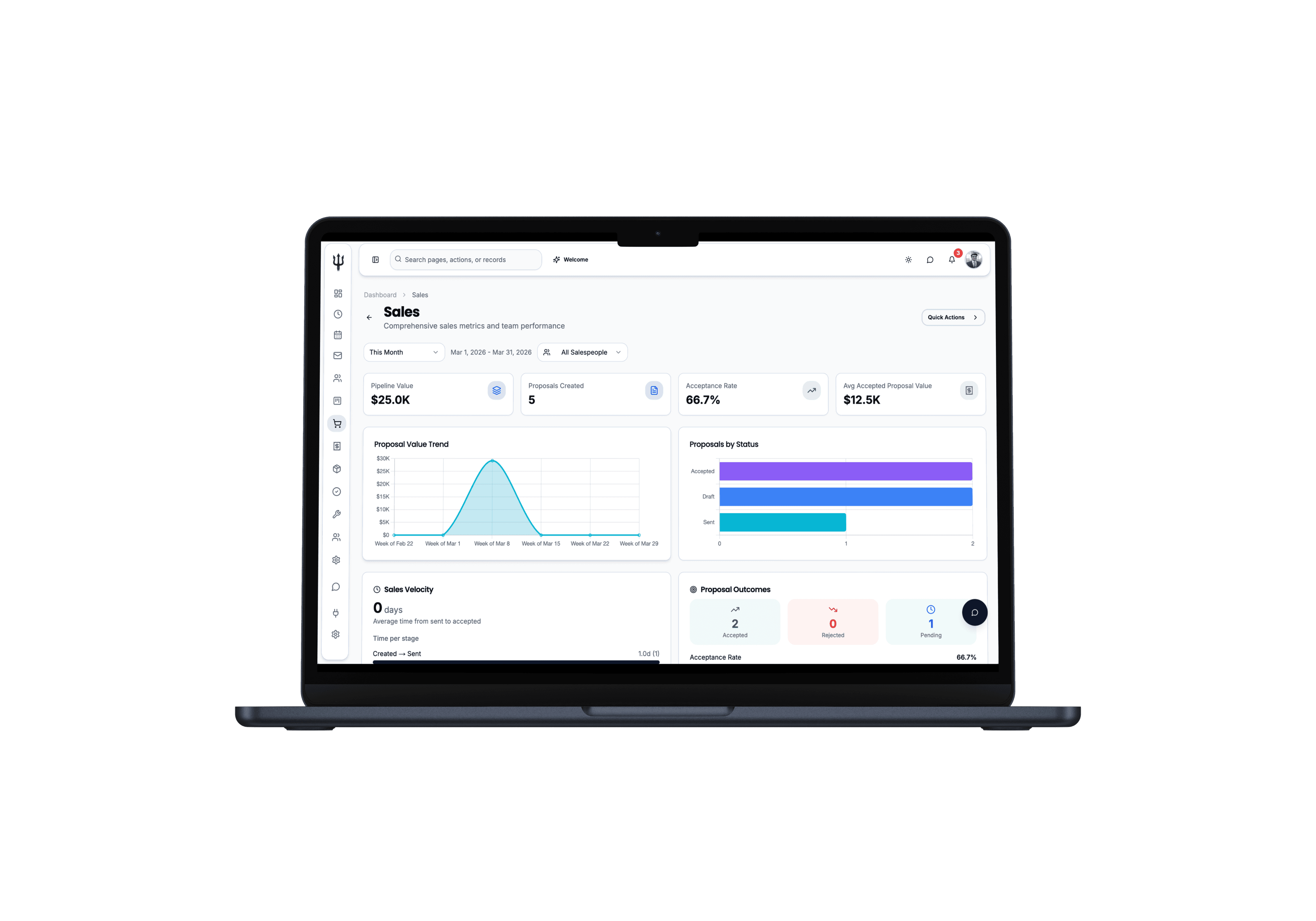 Poseidon sales dashboard on desktop